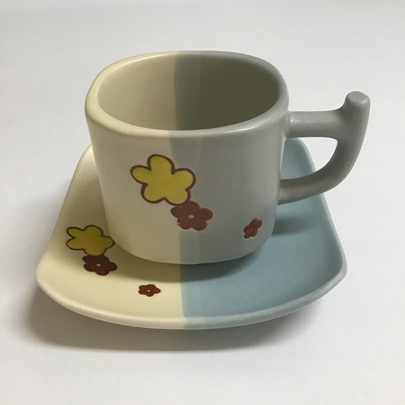 Japanese Pottery Espresso Coffee Cup & Saucer Tea Cup Mod Cherry Blossom Floral - Picture 10 of 15